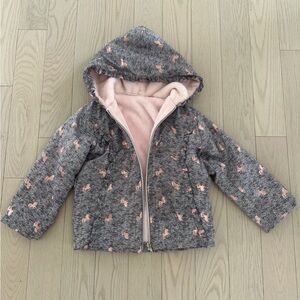 EUC💝 Girls Size 4T Gray and Pink Unicorn Jacket with fleece interior